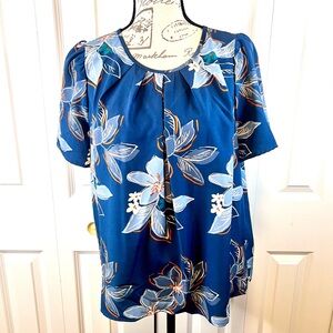 Blue and White Floral Blouse